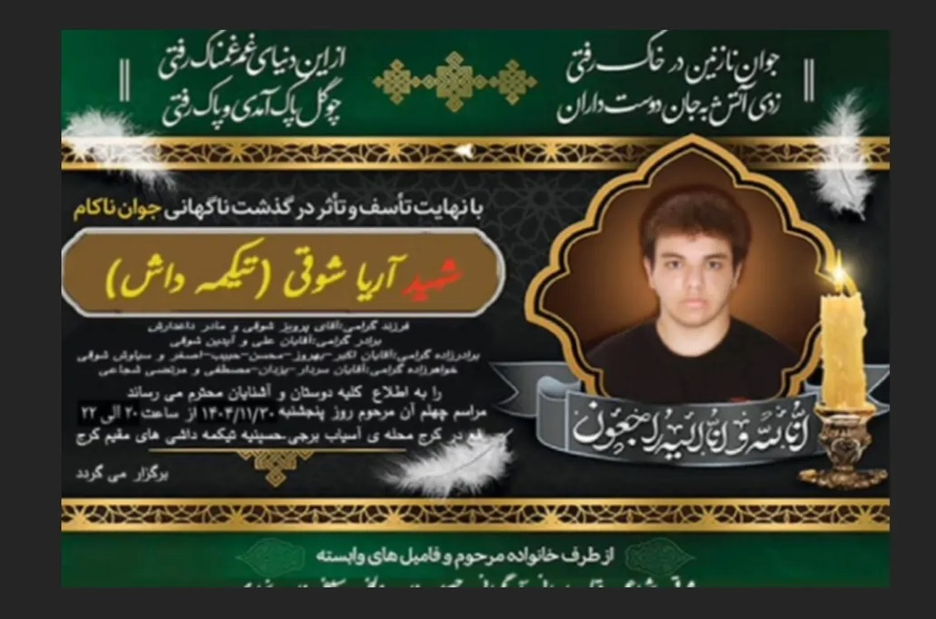 17 yaşlı Azərbaycan türkü Arya Şoqi Kərəcdə öldürülüb