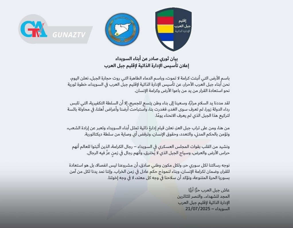 انفجار سیاسی در جنوب سوریه؛ دروزی‌های سویدا خودگردانی جبل‌العرب را اعلام کردند