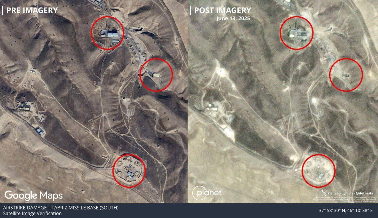 Severe damage to Tabriz air base and underground missile site